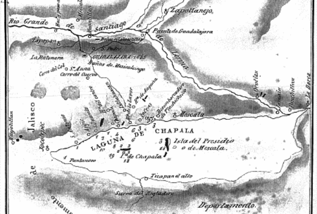 1837 map of Lake Chapala by H. G. Galeotti