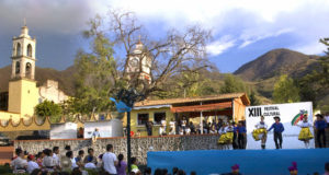 The charming plaza of Oconahua, Jalisco, surrounded by rugged hills. The ruins of a large pyramid lie beneath the town's church © John Pint, 2009