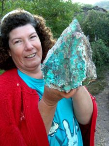 The wife of the owner of the Langarica Copper mine, located near the village of Amparo, demonstrates that the area is still rich in minerals © John Pint, 2012