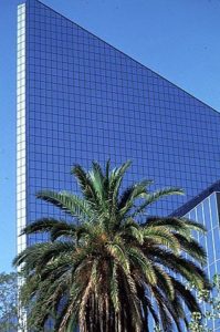 The modern archtecture of Mexico City is striking, especially in contrast to the still-existing colonial buildings, many of which are shoe-horned in-between high-rises. Photography by Bill Begalke © 2001