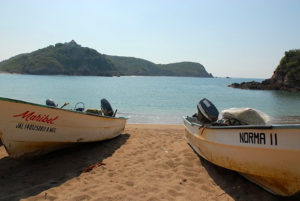 Paradise lost? Careyes Bay, half way between Puerto Vallarta and Manzanillo is the subject of an application for a marina. Open fishing boats, known as pangas, rest on a Mexican beach. © Gerry Soroka, 2009