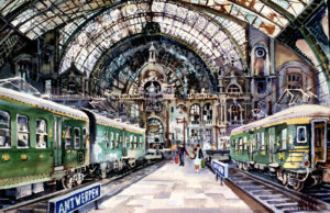 The Train Station in Anberes, Belgium in 1988: 'Full of soot and dirt, but irresistible,' says Mexican artist Jorge Monroy of his watercolor painting. © John Pint, 2011