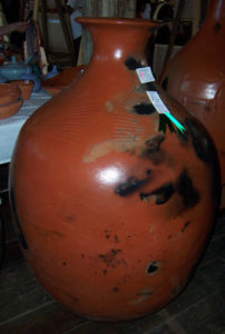 A prize-winning cocucha (large clay jar) crafted by Margarita Martinez. Such jars are typical of Michoacan; the black marks come from the wood fired kiln in which it is baked. This piece was exhibited in Chapala's annual Feria Maestros del Arte. © Marianne Carlson, 2008