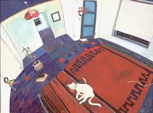 Oil #1052 Canvas 49 x 67 inches Unframed "Room with Cat" © Georg Rauch