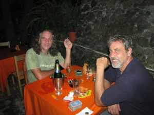 Ben, the Belgian chiropractor is one of the fascinating resident expats who frequent La Osteria in Catemaco, Veracruz. With him (left) is Michelle Levoni who, together with Cristina Tarozzi, owns and operates La Osteria © William B. Kaliher, 2010