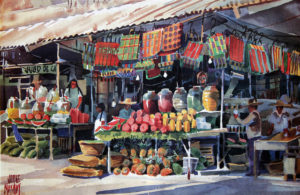 San Juan de Dios, the largest market in Guadalajara, officially known as Mercado Libertad, painted by Jorge Monroy. © John Pint, 2011