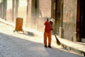 Every morning the sound of straw brooms whisking hard stone fills the air, as does the dust stirred up by the street sweepers.