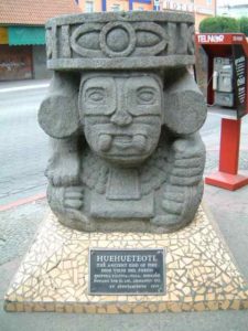 Showing Olmec influence, the Toltec god of fire has been chosen by the city fathers to adorn this tourist street.
