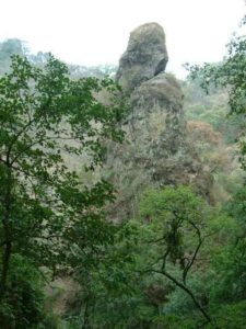 Interesting rock formations punctuate the climb.