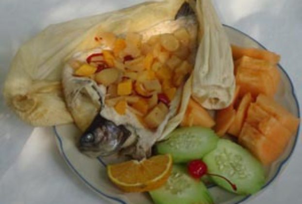 Trout with tropical fruit © Karen Hursh Graber, 2013